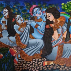 krishna and gopis traditional indian art print