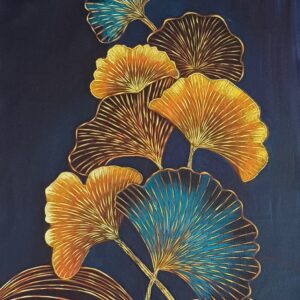 ginkgo leaves abstract gold & teal art print